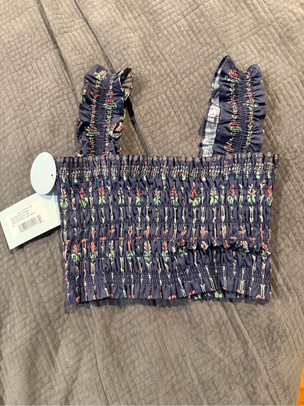 Hill House THE AZALEA NAP TOP trailing fern, navy multi NWT